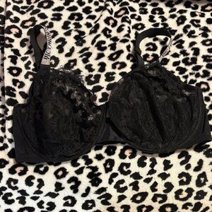 Victoria's Secret Black Lace Underwire Bra with Rhinestone Straps
